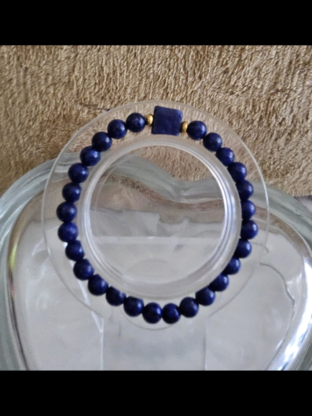 Natural Lapis Lazuli Beaded Stretch Bracelet with Square Focal Bead